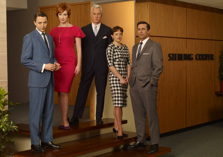 Mad Men, Season 2: cast photo on stairs at Sterling Cooper