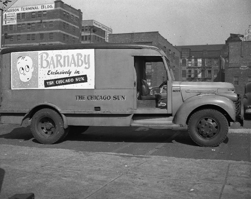 Barnaby on Chicago Sun delivery truck