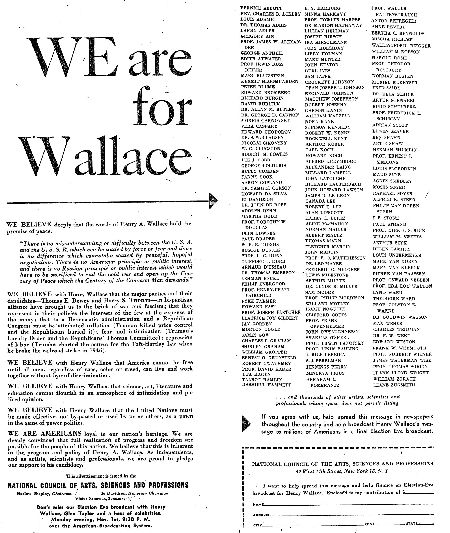 WE Are For Wallace, 20 Oct. 1948