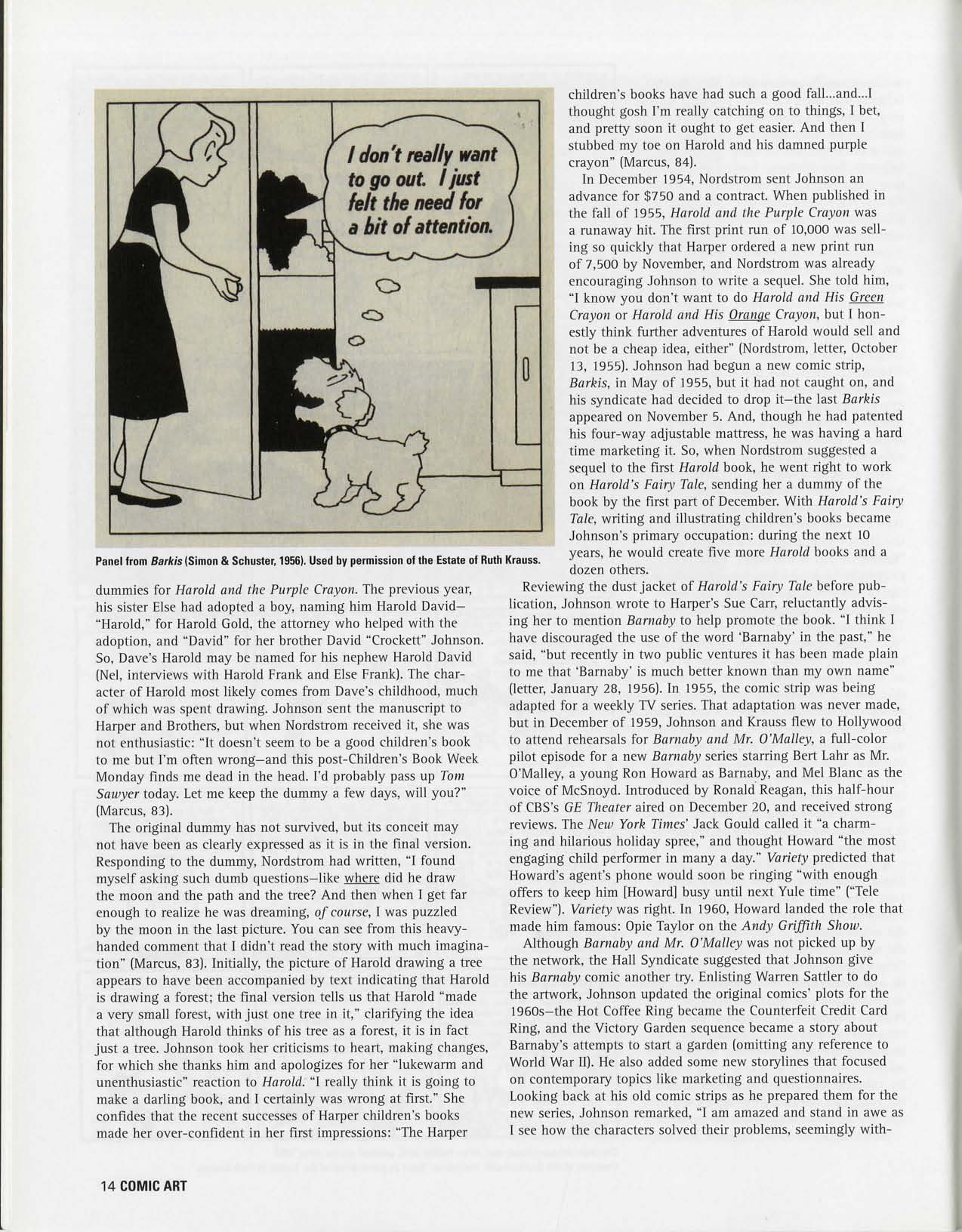 Philip Nel, "Crockett Johnson and the Purple Crayon: A Life in Art," Comic Art 5 (Winter 2004), p. 14