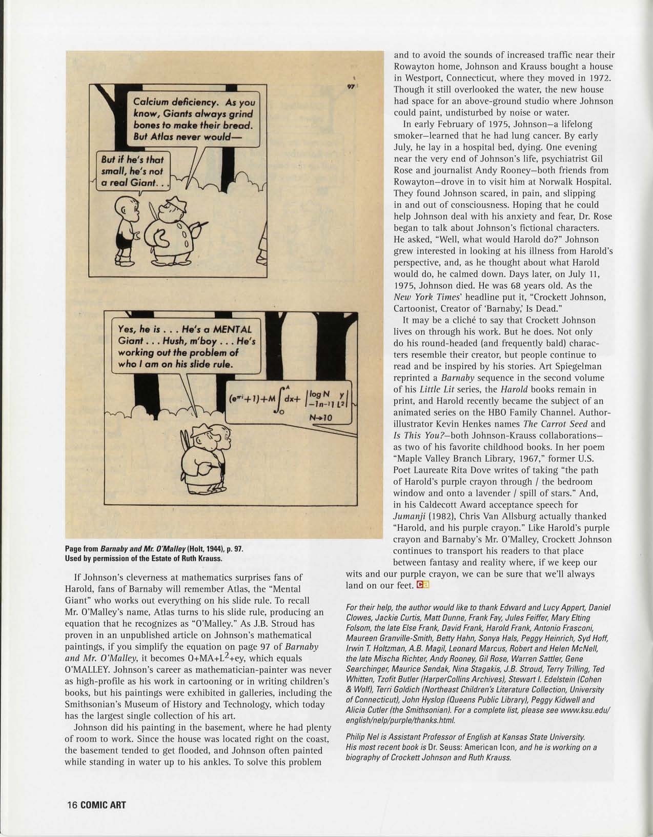Philip Nel, "Crockett Johnson and the Purple Crayon: A Life in Art," Comic Art 5 (Winter 2004), p. 16