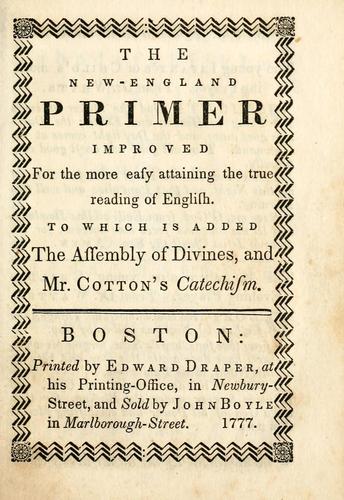 New England Primer.  Edition of 1777.