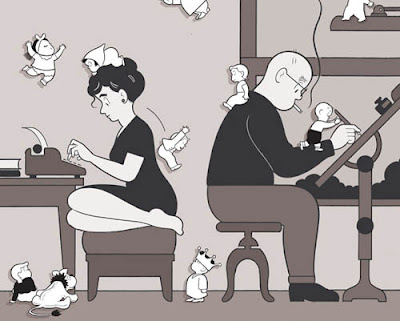 detail from Chris Ware's cover of my biography, Crockett Johnson and Ruth Krauss: How an Unlikely Couple Found Love, Dodged the FBI, and Transformed Children's Literature (2012)
