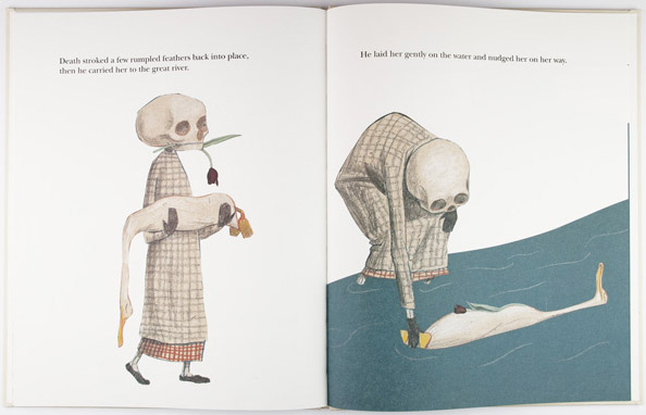 penultimate 2-page spread from Wolf Erlbruch's Duck, Death and the Tulip