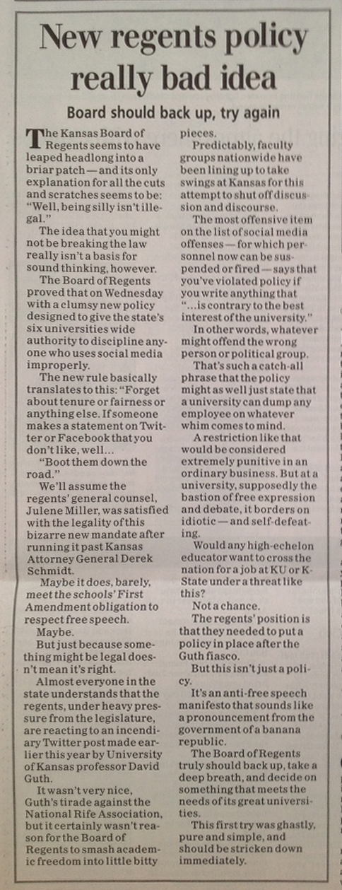 "New Regents policy really bad idea," Manhattan Mercury, 22 Dec. 2013