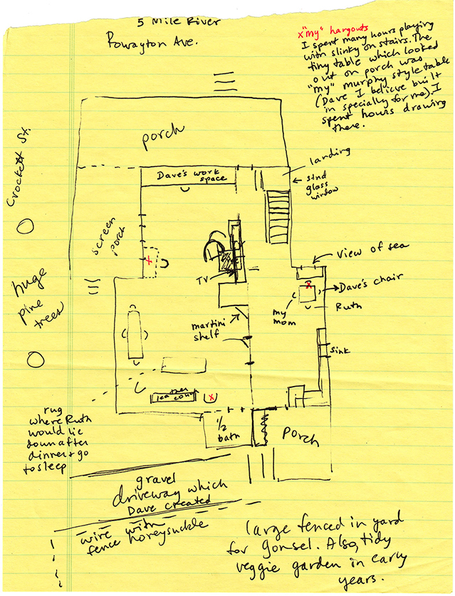 Nina Stagakis, floor plan of 74 Rowayton Ave. in 1950s (drawn from memory in 2001)