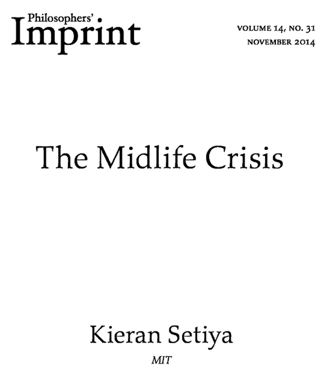 Kieran Setiya, "The Midlife Crisis" (2014)