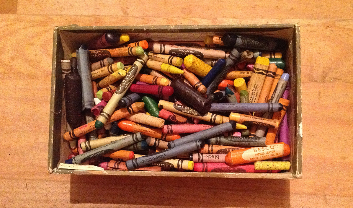 My cigar box of crayons (photo taken Sept. 2014)