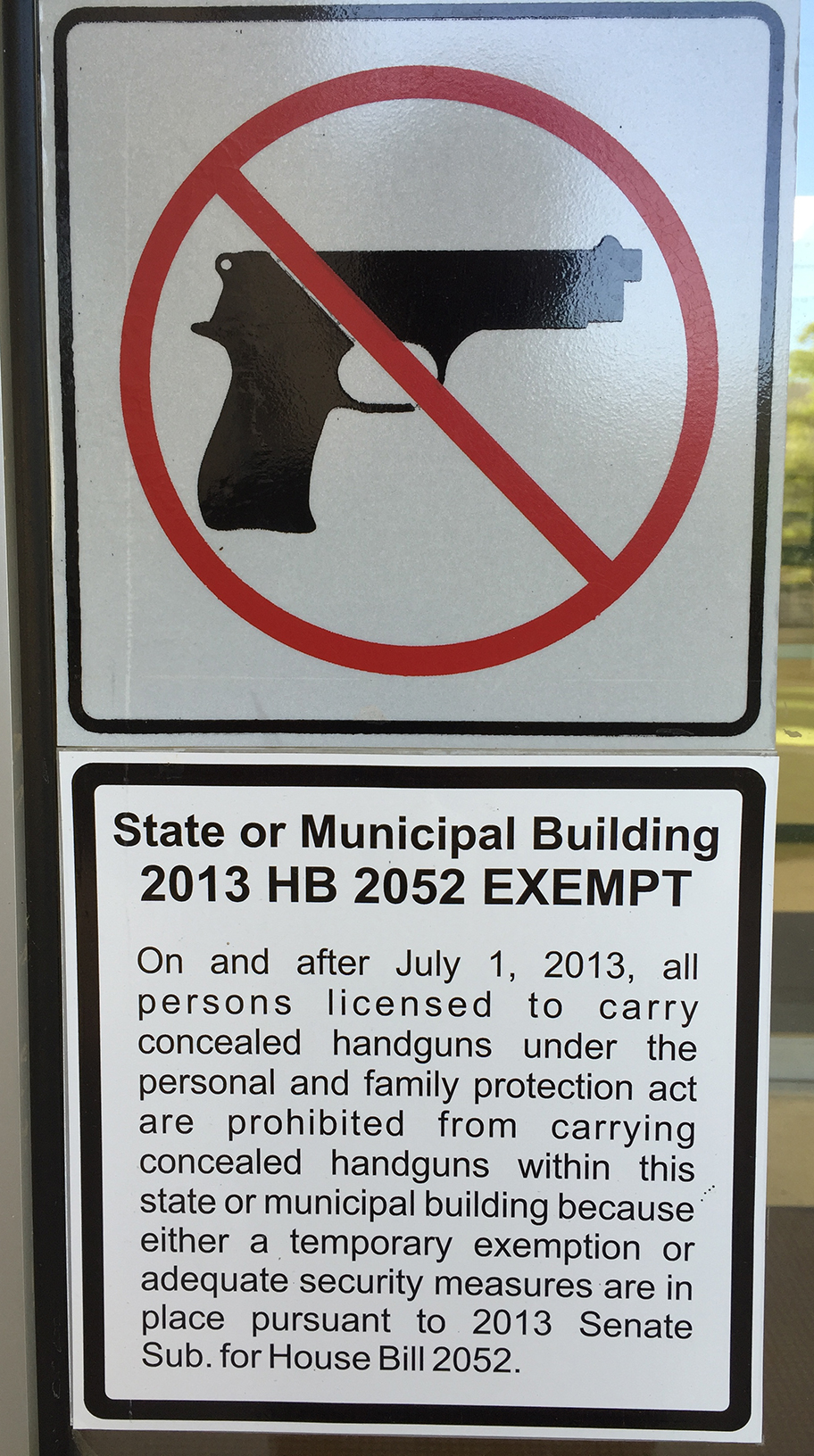 No guns. Sign on door of ECS Building, Kansas State University