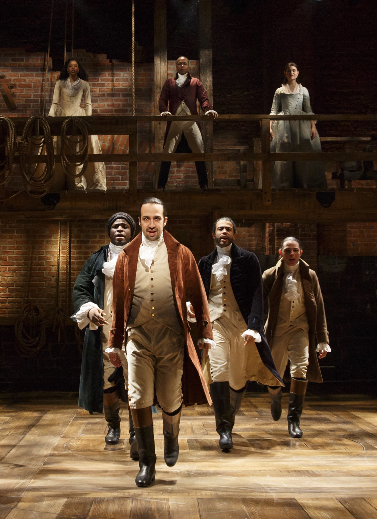 Hamilton: Hercules Mulligan (Okieriete Onaodowan), Alexander Hamilton (Lin-Manuel Miranda), Marquis de Lafayette (Daveed Diggs), John Laurens (Anthony Ramos)