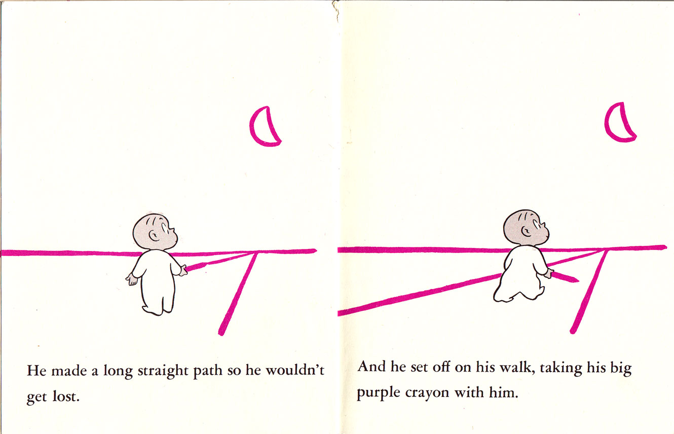 Crockett Johnson, Harold and the Purple Crayon (1955): "He made a long straight path so he wouldn't get lost."