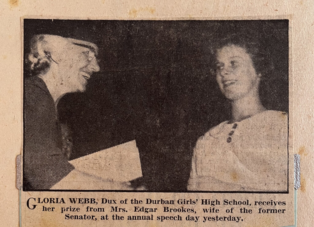 photo of Gloria Webb, Dux of Durban Girls' High, 1957