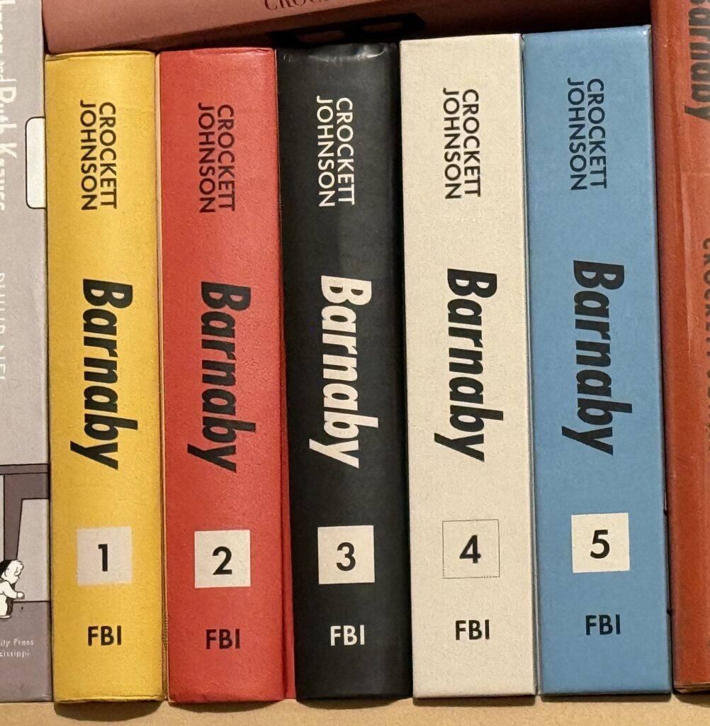 The spines of all 5 Fantagraphics Barnaby books